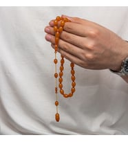 Sıkma Kehribar 925 Ayar Gümüş Tesbih (Bej)