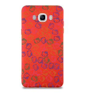 Samsung Galaxy J7 2016 Uyumlu Lansman Kılıf Hello Kitty Tasarımlı İçi Kadife Kapak-Kırmızı (Şeffaf)