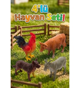 4'lü Eğitici Çiftlik Hayvanları Figür Seti - Gerçekçi Oyuncak Hayvanlar (İnek, Horoz, Köpek, Keçi)
