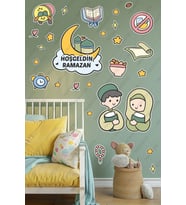 Hoşgeldin Ramazan Sevimli Çocuklar - Ramazan Ayı Temalı Sticker Seti Cam Duvar Süsleri Çocuk Odası