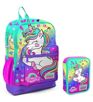 Coral High Yeşil Mor Unicorn Kız Çocuk Okul Çantası ve Organizer Kalemlik Seti 23729 11129