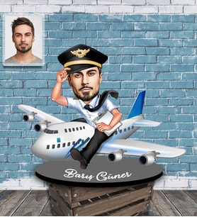 Kişiye Özel Pilot Karikatürlü Ahşap Biblo Bay-5-Eco