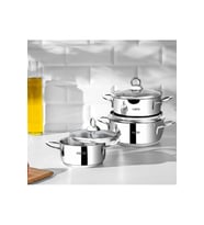 Nehir Silver 6 Parça Paslanmaz Çelik Mini Tencere Seti 12-14-16 cm