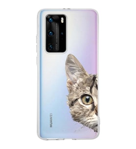 Huawei P40 Pro Uyumlu Kapak Catface Tasarımlı Şeffaf Silikon Kılıf