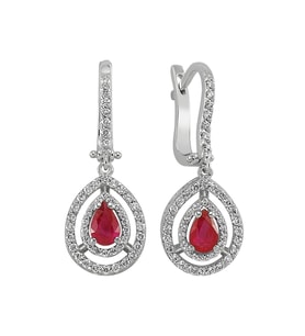 Pırlanta ve Damla Yakut Taşlı Küpe