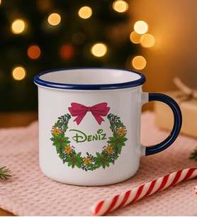 BK Gift Kişiye Özel İsimli Yılbaşı Tasarımlı Lacivert Emaye Kupa Bardak -6, Arkadaşa Hediye, Yeni Yıl Hediyesi