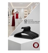 Giulia Vieri Selection: 12'li Premium İtalyan Tasarım İnce Siluet Kaymaz Elbise Askısı Seti SİYAH