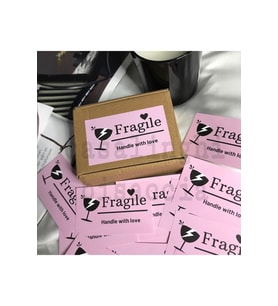 Fragile Handle With Love Dikkat Kırılır Pembe Etiket Ingilizce 8,1x5 Cm - (20 ADET)