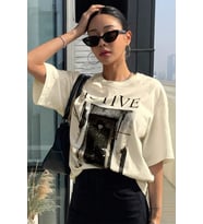 Unisex Active Baskılı Oversize Tshirt (Bej)