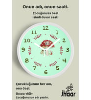 İsme Özel Sevimli Tavşanlar Çocuk Odası Duvar Saati Orta Boy 30 cm Beyaz Camlı Sessiz