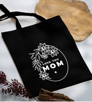 BK Gift Anneler Günü Tasarımlı Siyah Kumaş Bez Çanta, Baskılı Omuz Çantası, Alışveriş Çantası, Anneler Günü Hediyesi, Anneye Hediye-4