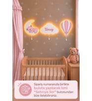 El Boyaması Ahşap Çocuğun İsmine Özel 3'lü Pilli Ledli Gece Lamba Seti Yıldız Hediyeli Bebek Çocuk Odası-Pembe