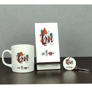 Love Çiçekli Üçlü Set (Kupa + Telefon Standı + Anahtarlık)