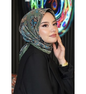 Damla Motif Desen Yeşil Soft Pamuk Eşarp (Standart)