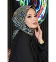 Damla Motif Desen Yeşil Soft Pamuk Eşarp (Standart)