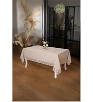 Esra Lüx Dantelli Keten Kumaş Bej Masa Örtüsü 160x230 Cm - 1117 (Krem)