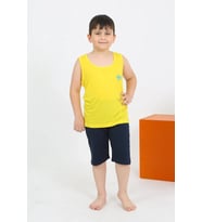 Erkek Çocuk Sıfır Kol Şortlu Sarı Penye Pijama Takımı
