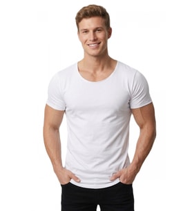 DeepSEA Erkek Lacivert Slim Fit %90 Pamuk Açık Yaka Oval Kesim Likralı Basic Tişört 1801199