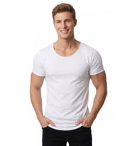 DeepSEA Erkek Lacivert Slim Fit %90 Pamuk Açık Yaka Oval Kesim Likralı Basic Tişört 1801199