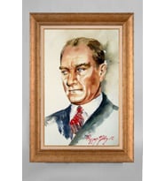 Altın Varaklı Çerçeveli Paspartulu Atatürk Tablo a230 (Gold)
