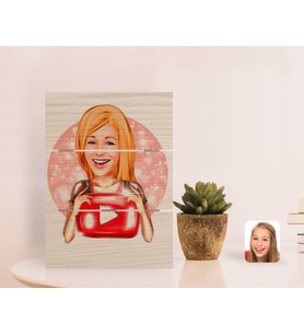 BK Gift Kişiye Özel Kadın Youtuber Karikatürlü Otantik Masaüstü Ahşap Palet Çerçeve-1 (Beyaz)