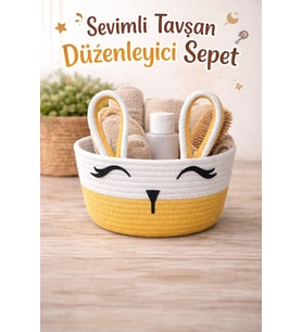 Jasper Bunnybox Jüt İp Sarı Sevimli Tavşan Düzenleyici Sepet Organizer (Bej)