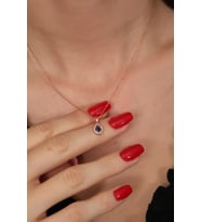 925 Ayar Gümüş Rose Kaplama Mavi Beyaz Zirkon Taşlı Damla Kolye