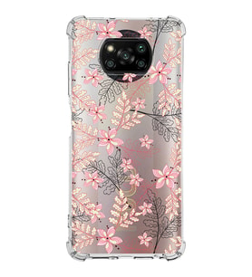 Xiaomi Poco X3 NFC Köşe Korumalı Antişok Kapak Floral Kırmızı Tasarımlı Şeffaf Silikon Kılıf