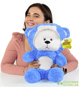 70 Cm Kapşonlu Uykumcuk Peluş Ayıcık Panda (MAVİMSİ)