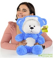 70 Cm Kapşonlu Uykumcuk Peluş Ayıcık Panda (MAVİMSİ)
