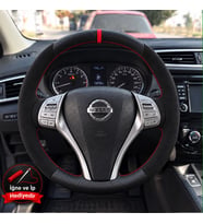 Nissan X-Trail T32 Dikme Direksiyon Kılıfı Alcantara Süet Mat Karbon Kırmızı Yüzük ve Dikiş 2014-2017