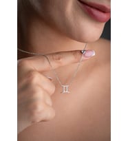 925 Ayar Gümüş Rodyum Kaplama Ay Taşı İkizler Burcu Kolye