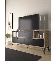 Wood'n Love Mia 160 Cm Metal Ayaklı Tv Ünitesi - Konsol - Atlantik Çam - Siyah / Siyah