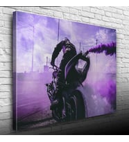 Mor Dumanlar saçan Motosiklet ve Sürücüsü Kanvas Tablo 50 x 70