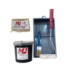M1 ART SİYAH Akrilik Boya 1.kg  Tava+Rulo+Örtü +Fırça -SET -Ahşap, Tuval, Seramik , Duvar ,Taş