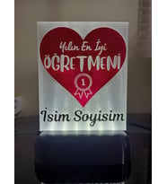Öğretmene Özel Isimli Dekoratif Led Lamba M3 - Kablolu Adaptörlü - Hediyelik (Beyaz)