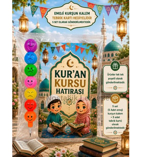 Kur'an Kursu Hatırası 5 Adet Emoji Yumurtlayan Kurşun Kalem Tebrik Kartı Hediye Seti