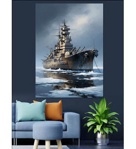 Açık Denizde Modern Zırhlı Dekoratif Kanvas - Mdf Ahşap Tablo