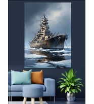 Açık Denizde Modern Zırhlı Dekoratif Kanvas - Mdf Ahşap Tablo