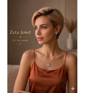 Zeta Jewel Gümüş Nazar Kolye ve Küpe Seti - Işıklı Hediye Kutusuyla