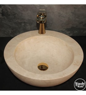 Sipahi Marble Traverten Batarya Çıkışlı Yuvarlak Tasarım Lavabo