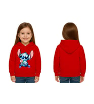 Unisex Stitch Baskılı Çocuk Swaetshirt Baskılı Kapüşonlu 3 İplik Şardonlu (Kırmızı)
