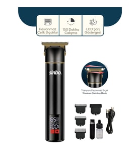 USB ŞARJLI - LCD GÖSTERGELİ SAÇ - SAKAL KESME TRAŞ MAKİNESİ ALÜMİNYUM ALAŞIMLI GÖVDE SHC-1907