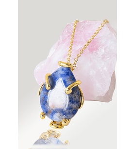 Sertifikalı AAA+ Damla Model  Lapis Lazuli Taşı Kolye - Altın Renkli (Çok Renkli)