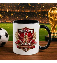 BK Gift Türkiye Taraftar Temalı Dünya Futbol Kupası Tasarımlı Siyah Kupa Bardak-5 Tek Yürek Milli Takım Ruhu