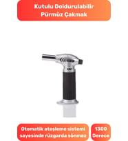 Premium 1300 Derece Sıcaklık Veren Tatlı Lehim Mangal Ateş Kömür Kamp Kutulu Doldurulabilir Çakmak
