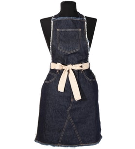 Unisex Ayarlanabilir Mavi Denim Pembe Kurdeleli Şef Önlüğü