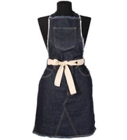 Unisex Ayarlanabilir Mavi Denim Pembe Kurdeleli Şef Önlüğü