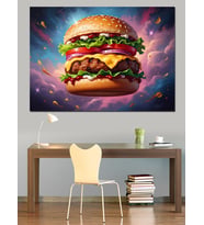 Çok Katlı Büyük Sulu Hamburger Dekoratif Kanvas - Mdf Ahşap Tablo