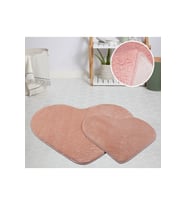 My Evilla Modern Dekoratif Halı Jel Kaymaz Taban Peluş Puffy Kalp Model Pembe Paspas Takımı 70x100-70x60
